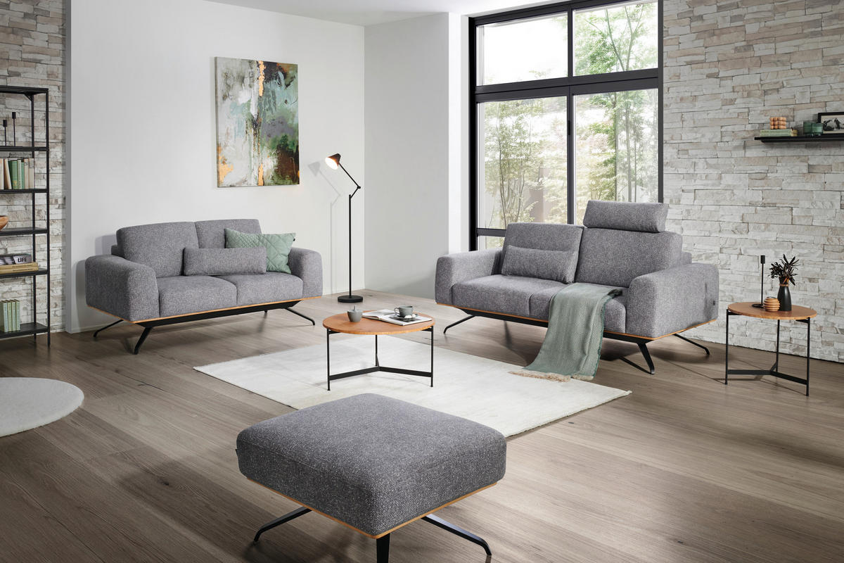 3-SITZER-SOFA Struktur Grau  - Schwarz/Grau, Design, Holz/Textil (196/85-104/95cm) - Novel