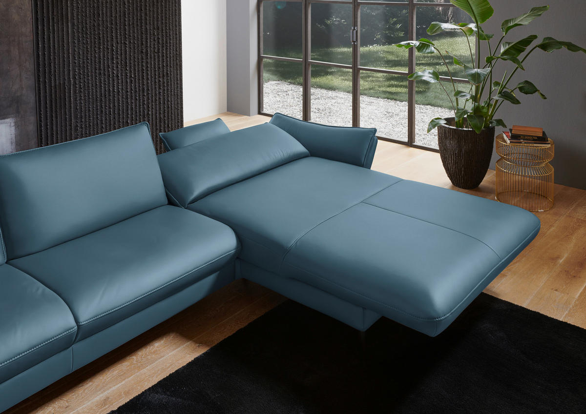 ECKSOFA in Echtleder Hellblau  - Schwarz/Hellblau, Design, Leder/Metall (334/172cm) - Valdera