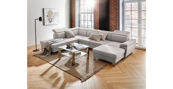 WOHNLANDSCHAFT inkl.Funktionen Ecru Webstoff - Ecru/Silberfarben, Design, Textil/Metall (226/320/168cm) - Xora
