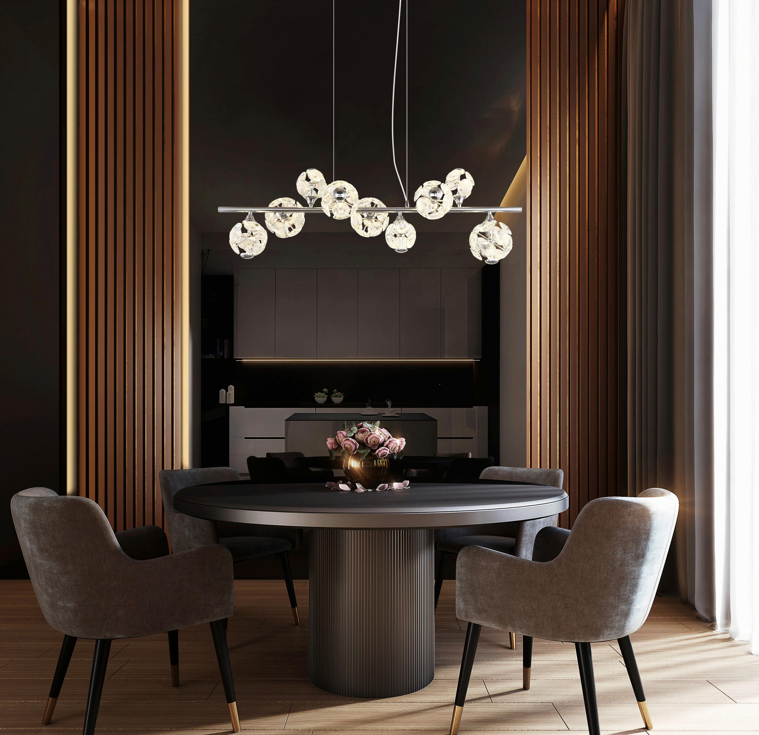 LED SVJETILJKA VISEĆA 86,6/36/120 cm VIRINA - prozirno/boje kroma, Konvencionalno, staklo/metal (86,6/36/120cm) - Globo