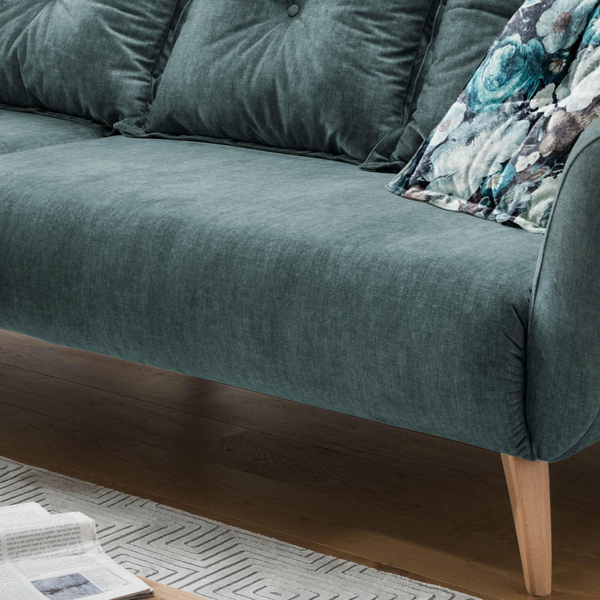 ECKSOFA Blau, Multicolor Velours  - Blau/Buchefarben, MODERN, Holz/Textil (162/277cm) - Livetastic
