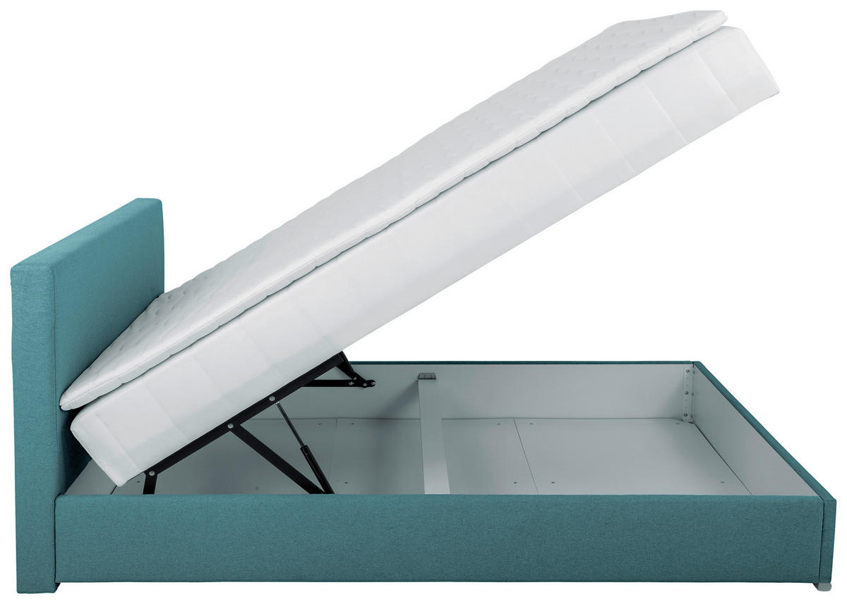 BOXBETT 90/200 cm,  in Petrol, Matratze, Bettkasten, Topper, H3 = fest  - Chromfarben/Petrol, KONVENTIONELL, Kunststoff/Textil (90/200cm) - Boxxx