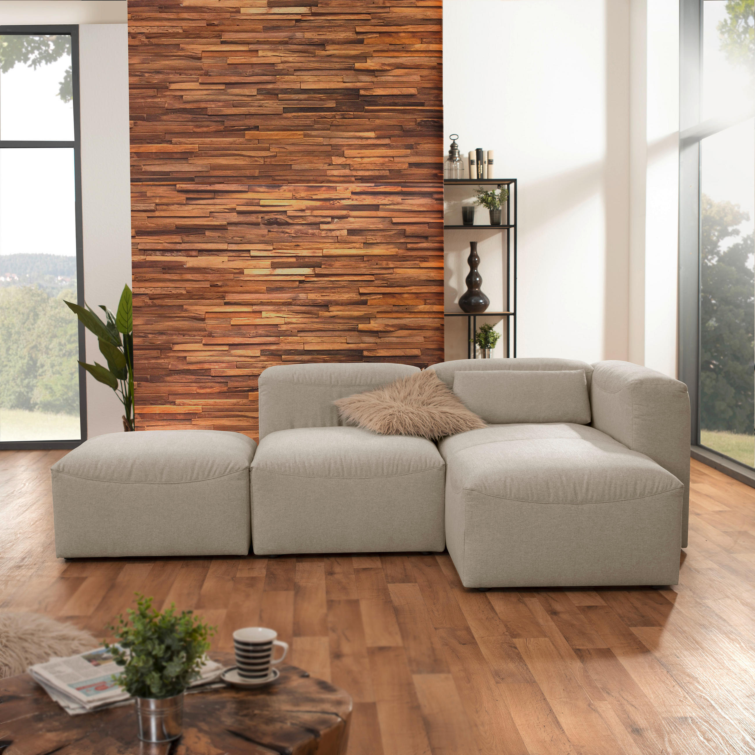 ECKSOFA LENA Creme Flachgewebe - Creme, Design, Kunststoff/Textil (250/73/160cm) - Max Winzer