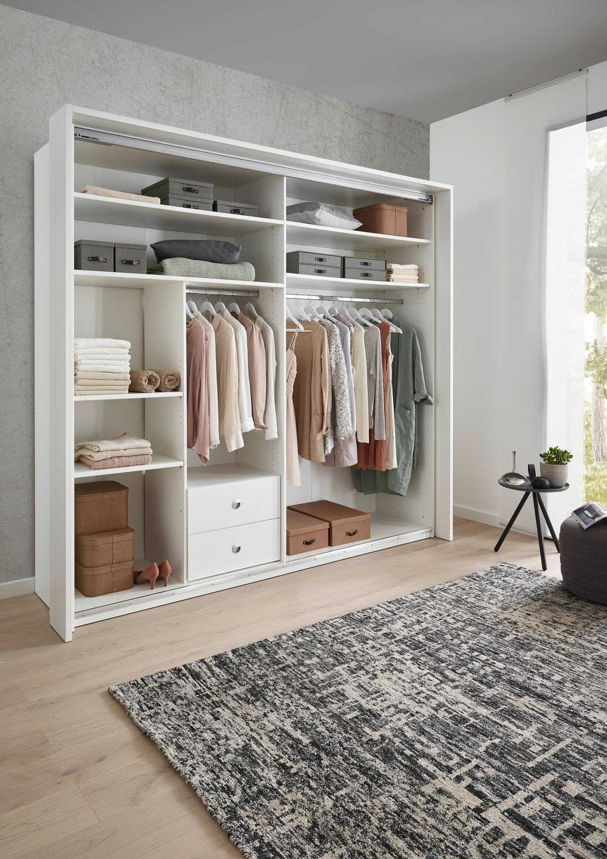SCHWEBETÜRENSCHRANK  in Weiß, Dunkelgrau  - Dunkelgrau/Alufarben, KONVENTIONELL, Holzwerkstoff/Metall (240/226/64cm) - Xora