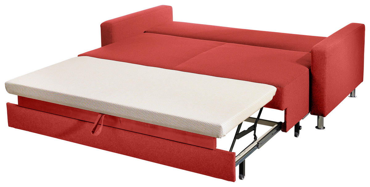 SCHLAFSOFA Flachgewebe Rot  - Chromfarben/Rot, Design, Textil/Metall (166/90/95cm) - Bali
