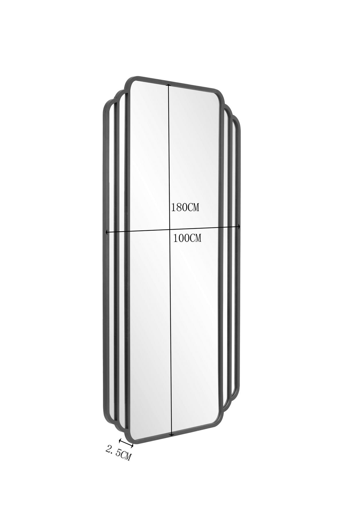 ZIDNO OGLEDALO - crna, Dizajnerski, staklo/metal (100/180/3cm) - MID.YOU