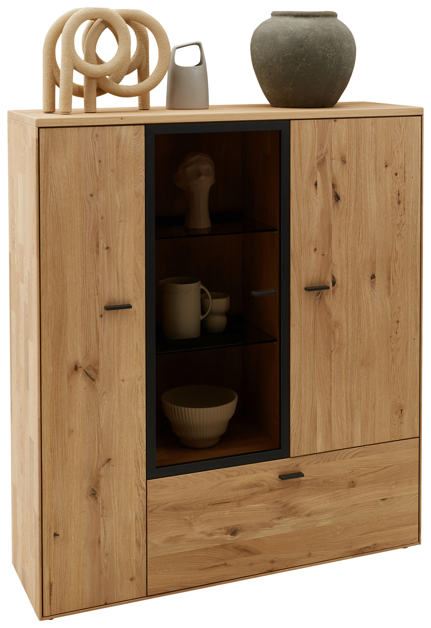 HIGHBOARD Wildeiche  121,9/139,9/37,1 cm  - Wildeiche/Graphitfarben, Natur, Glas/Holz (121,9/139,9/37,1cm) - Valnatura