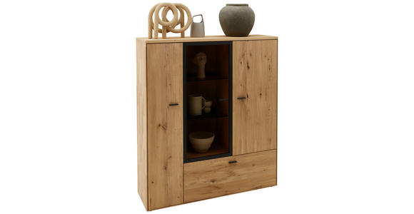 HIGHBOARD Wildeiche massiv Wildeiche Einlegeböden  - Wildeiche/Graphitfarben, Natur, Glas/Holz (121,9/139,9/37,1cm) - Valnatura