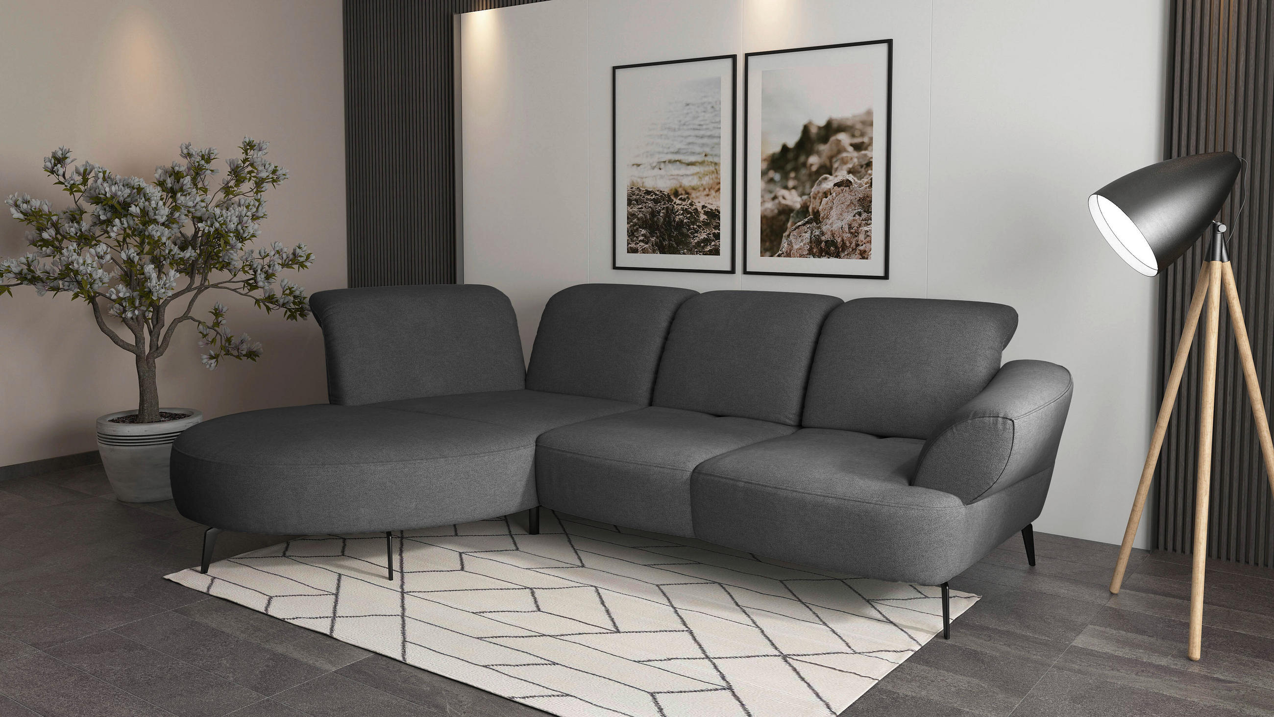 ECKSOFA in Mikrofaser Dunkelgrau  - Dunkelgrau/Schwarz, Modern, Textil/Metall (208/313cm) - Sit & More