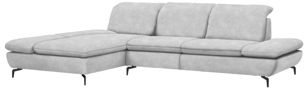 ECKSOFA in Flachgewebe Hellgrau  - Hellgrau/Schwarz, Design, Textil/Metall (200/315cm) - Chilliano