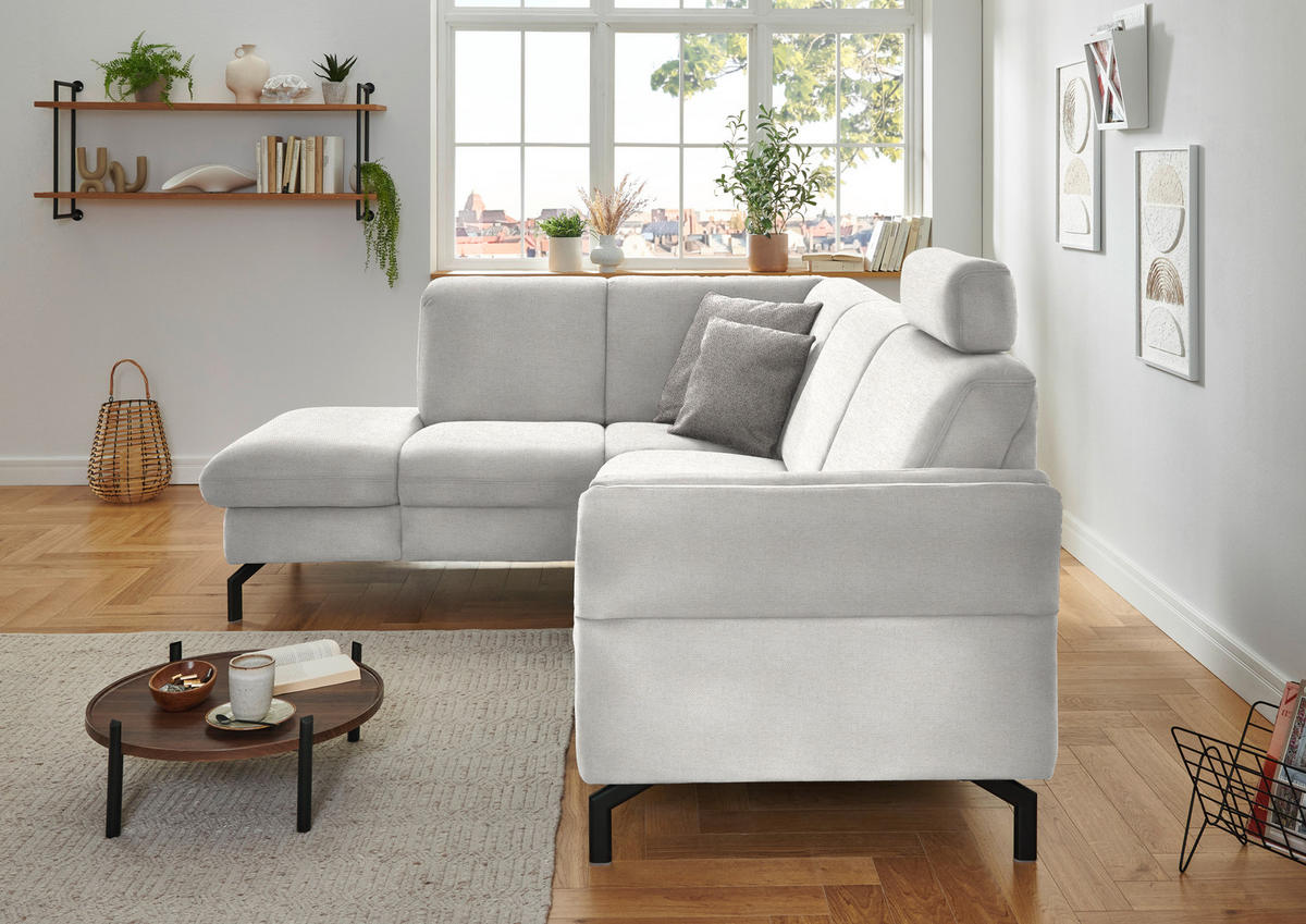 ECKSOFA in Flachgewebe Alabasterfarben  190/241 cm  - Alabasterfarben/Schwarz, KONVENTIONELL, Textil/Metall (190/241cm) - Beldomo Comfort
