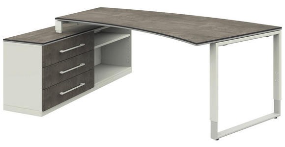 ECKSCHREIBTISCH  Graphitfarben, Weiß höhenverstellbar, in verschiedenen Holz-Dekoren erhältlich  - Alufarben/Graphitfarben, Design, Holzwerkstoff/Metall (200/160cm) - Moderano