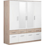 KLEIDERSCHRANK 180/198/55 cm 4-türig  - Alufarben/Weiß, Design, Glas/Holzwerkstoff (180/198/55cm) - Carryhome