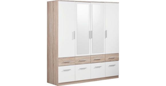 KLEIDERSCHRANK 180/198/55 cm 4-türig  - Alufarben/Weiß, Design, Glas/Holzwerkstoff (180/198/55cm) - Carryhome