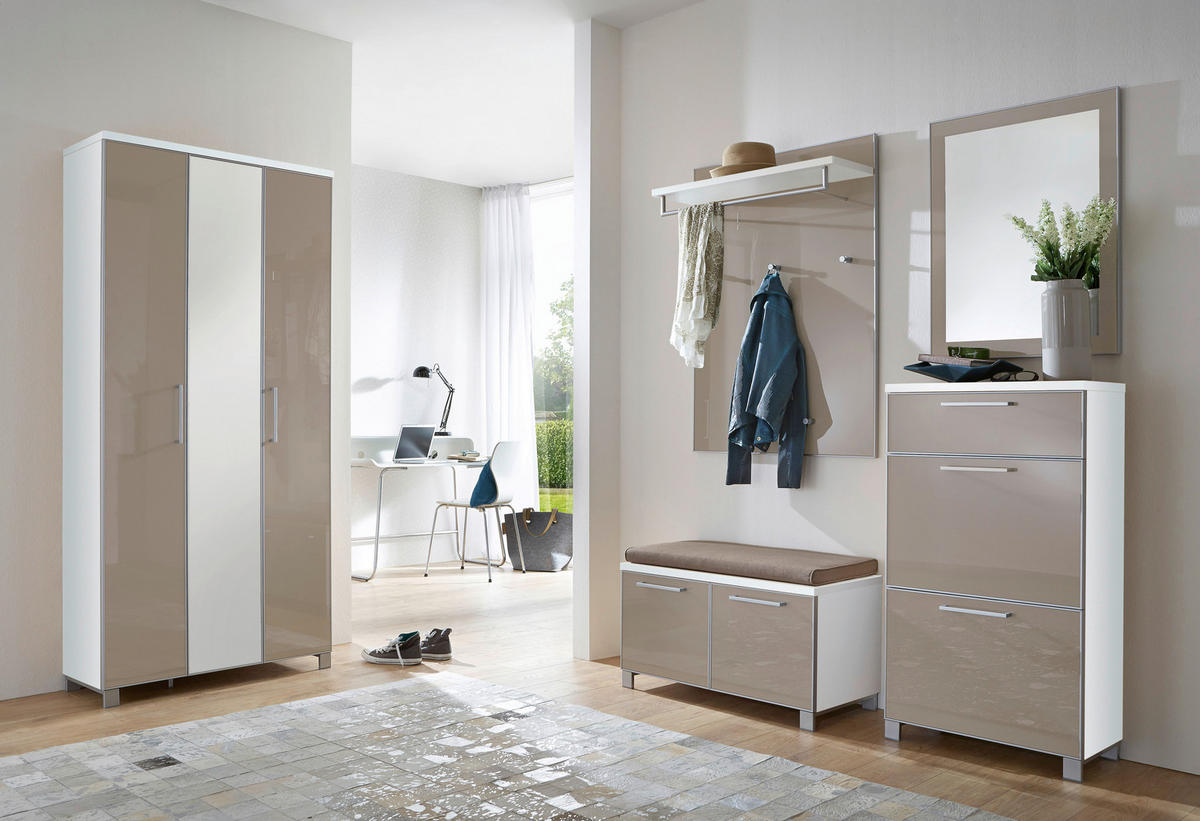GARDEROBE 6-teilig  in 245/195/40 cm  - Taupe/Weiss, Design, Glas/Holzwerkstoff (245/195/40cm)