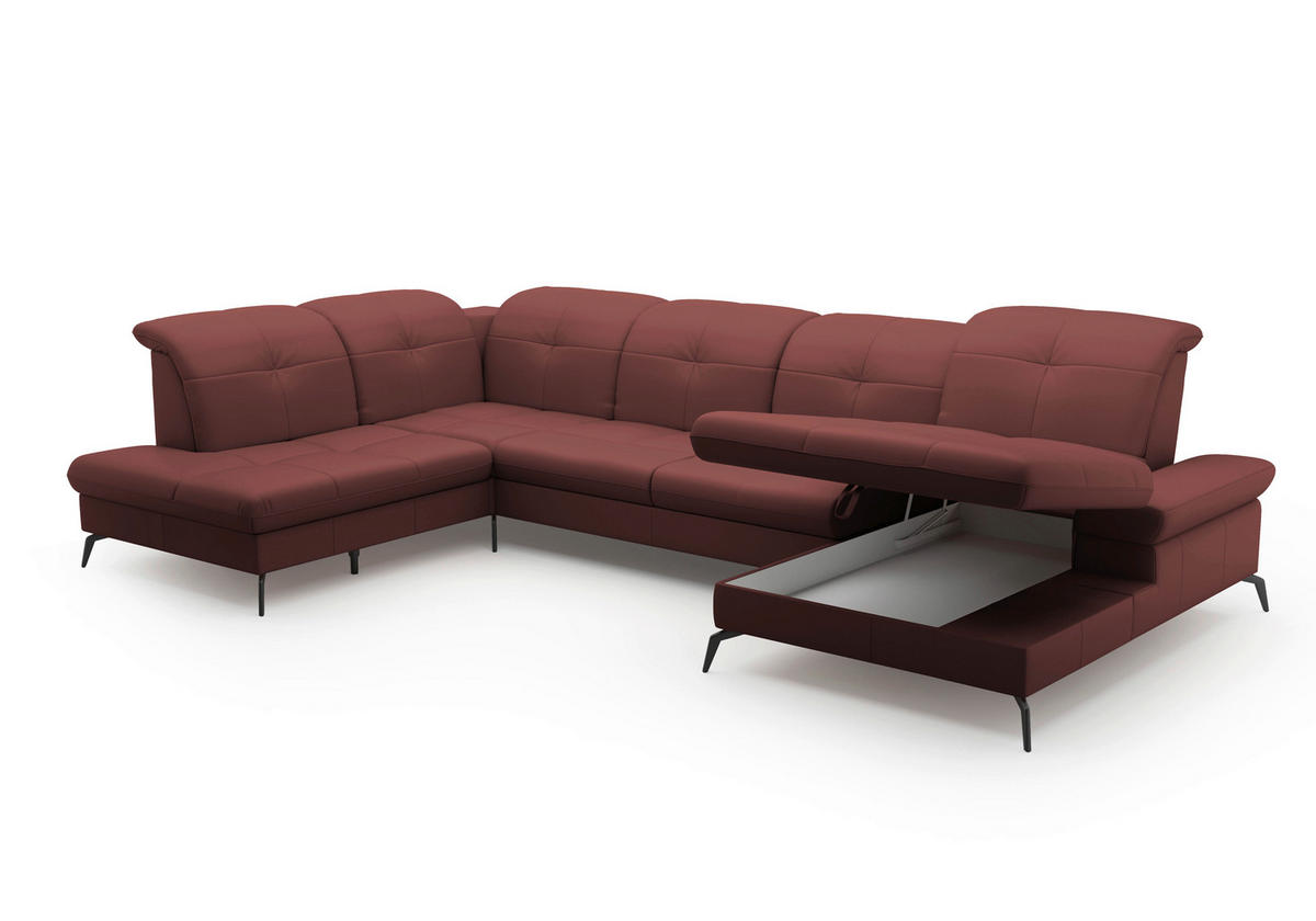 WOHNLANDSCHAFT in Echtleder Rotbraun  - Rotbraun/Schwarz, Konventionell, Leder/Metall (231/357/185cm) - Sit & More