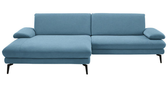 ECKSOFA  in Chenille, Flachgewebe Blau  180/284 cm  - Blau/Schwarz, Design, Textil/Metall (180/284cm) - Dieter Knoll