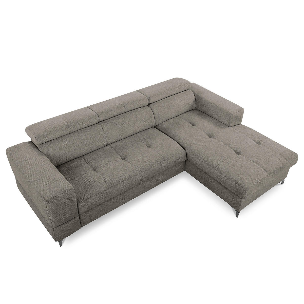 ECKSOFA TORINO Graphitfarben Chenille Bettkasten, Kopfteilverstellung  - Schwarzchrom/Graphitfarben, Design, Textil/Metall (247/173cm) - Livetastic