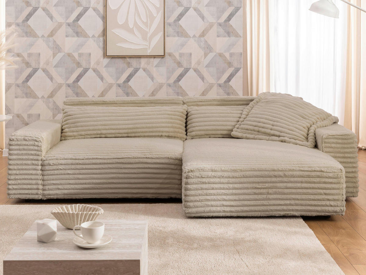 ECKSOFA Curduroy in Cord Hellbraun Rückenkissen  251/142 cm  - Hellbraun/Schwarz, Design, Kunststoff/Textil (251/142cm) - P & B