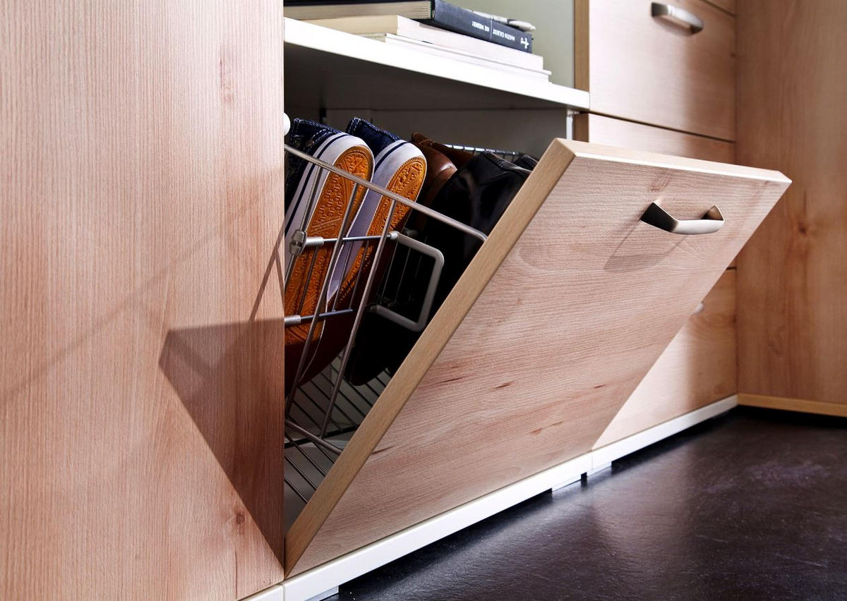 GARDEROBE 8-teilig  in 221/233/56 cm  - Buchefarben/Weiß, Design, Holzwerkstoff (221/233/56cm) - Moderano