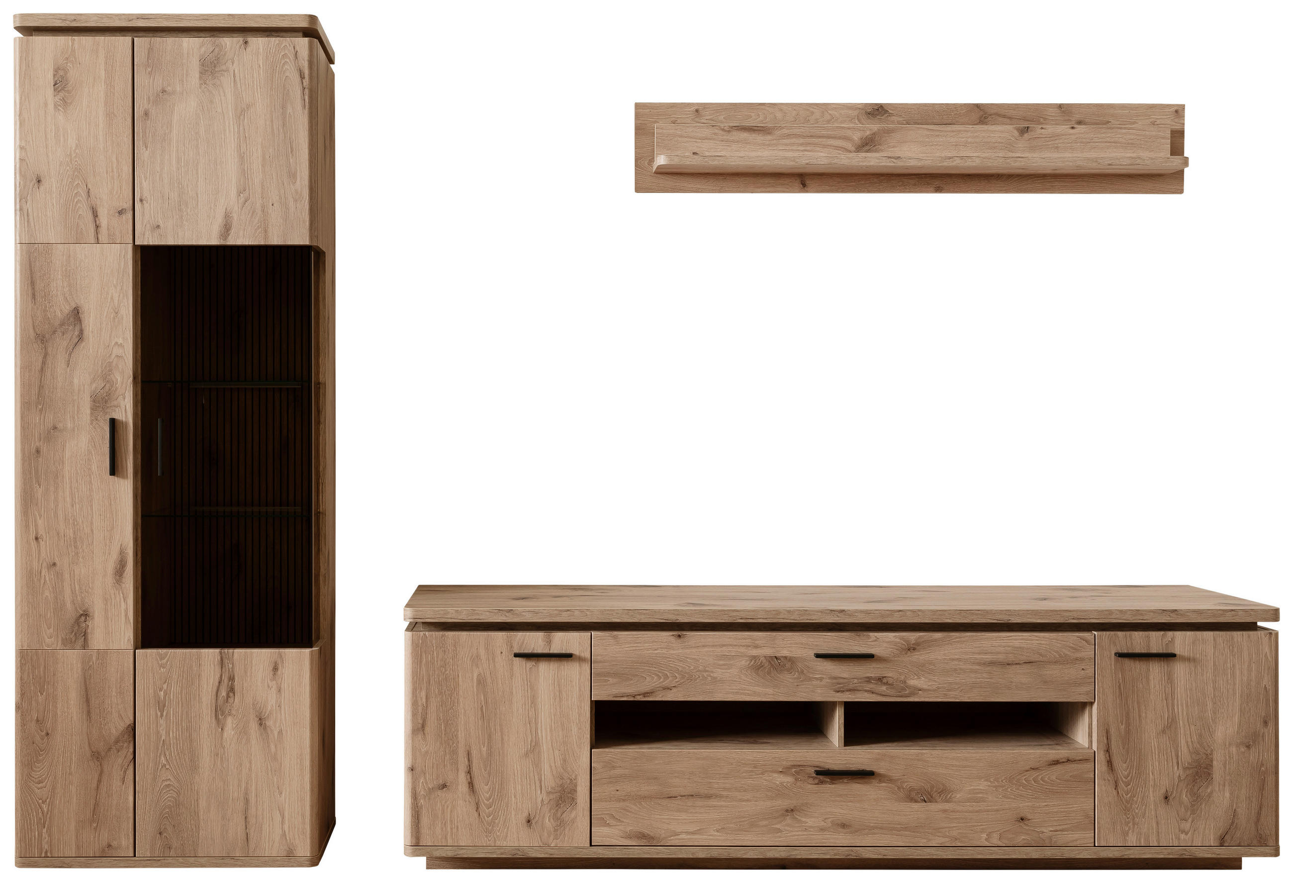 WOHNWAND  in Eichefarben 295/208/50 cm  - Eichefarben/Anthrazit, Konventionell, Glas/Holzwerkstoff (295/208/50cm) - Cantus