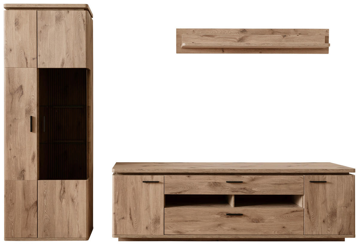 WOHNWAND  in Eichefarben 295/208/50 cm  - Eichefarben/Anthrazit, Konventionell, Glas/Holzwerkstoff (295/208/50cm) - Cantus
