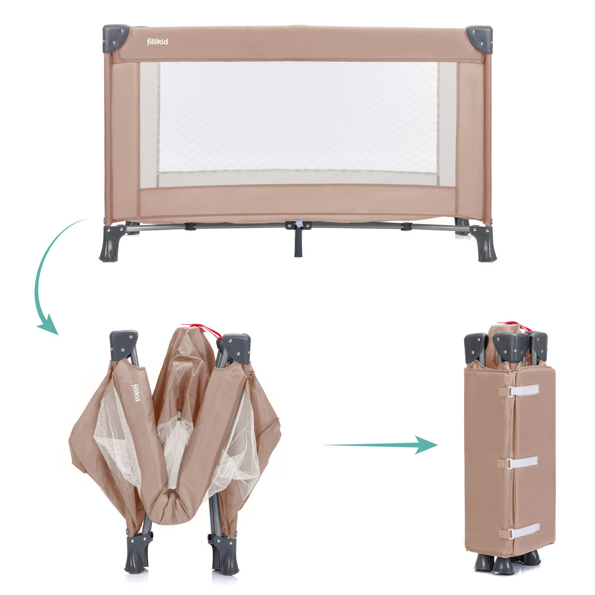 REISEBETT Beige  - Beige, Basics, Textil/Metall (120/60/76cm) - Fillikid