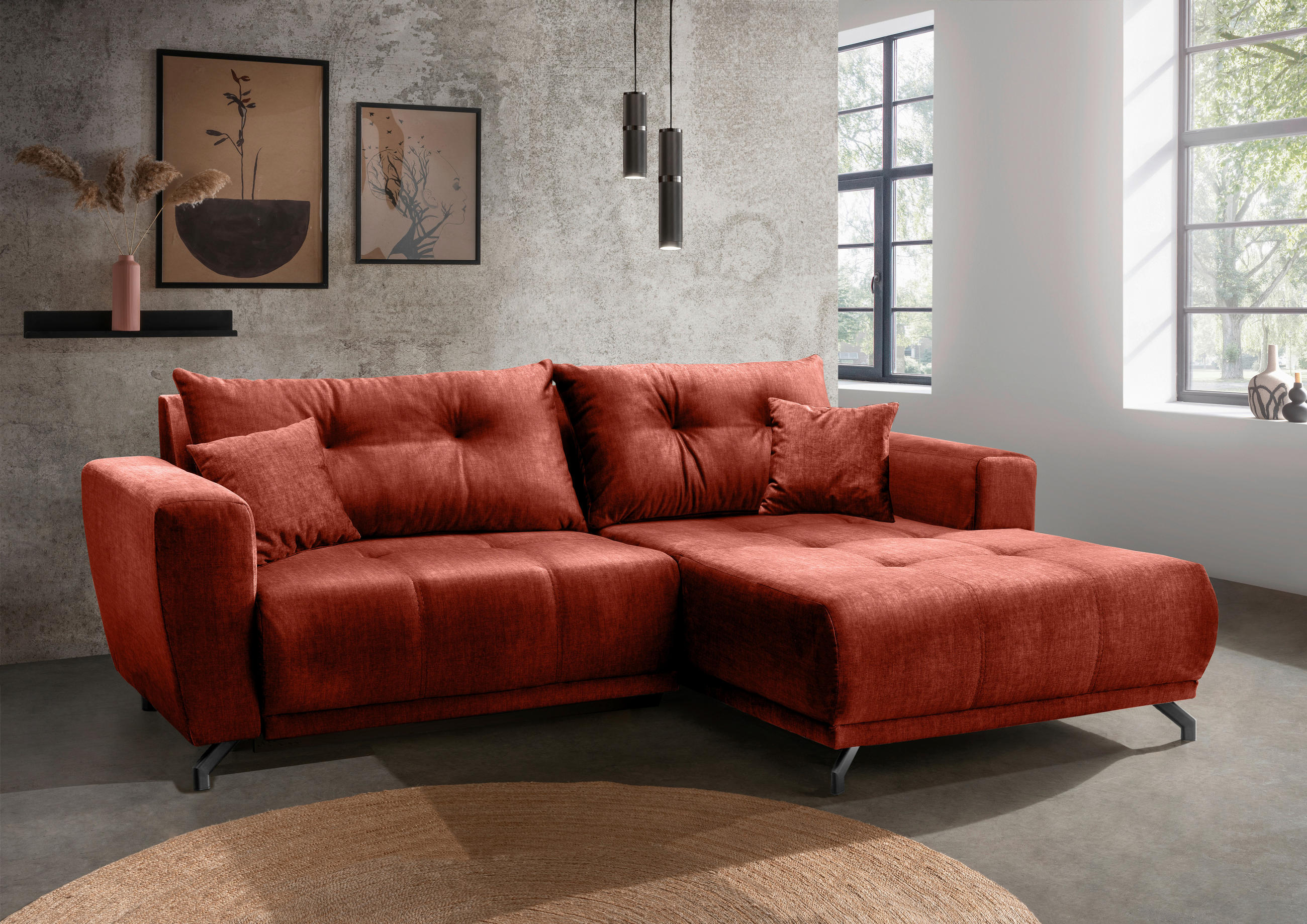 ECKSOFA Restato Velours  - Koralle/Schwarz, MODERN, Textil/Metall (246/177cm) - MID.YOU