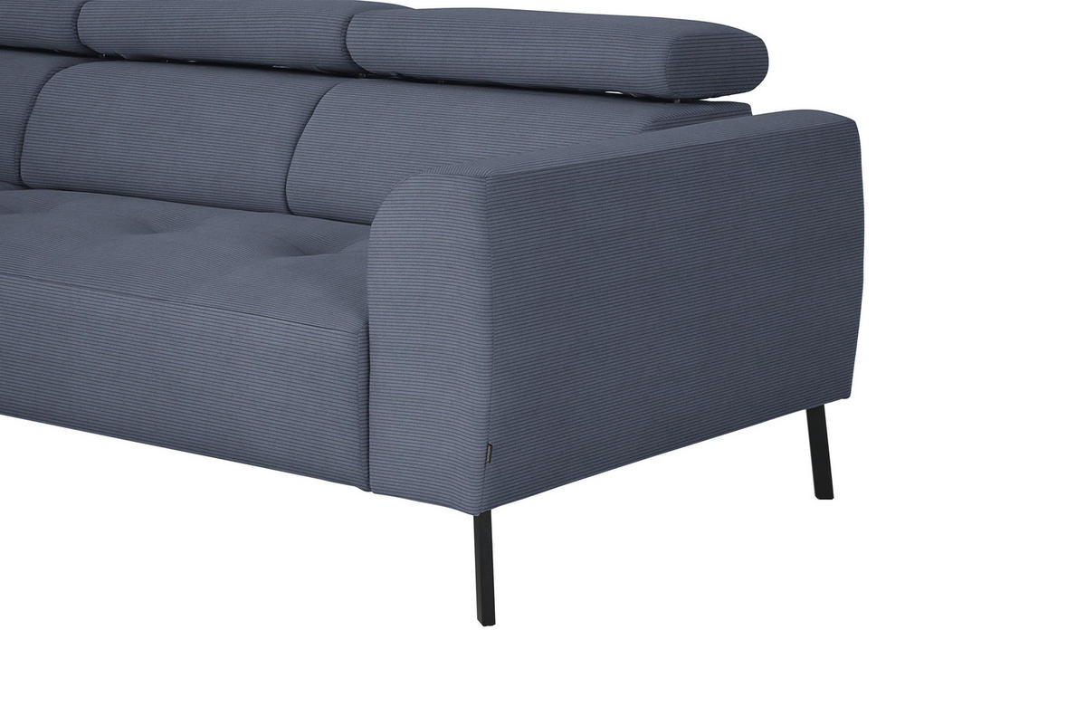 ECKSOFA in Feincord Blaugrau  - Blaugrau/Schwarz, Design, Textil/Metall (205/280cm) - MID.YOU