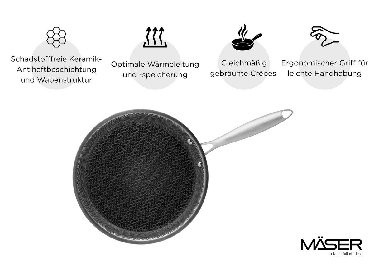 CREPESPFANNE 28/2,5 cm Keramikbeschichtung  - Silberfarben/Schwarz, Basics, Metall (28/2,5cm) - Mäser