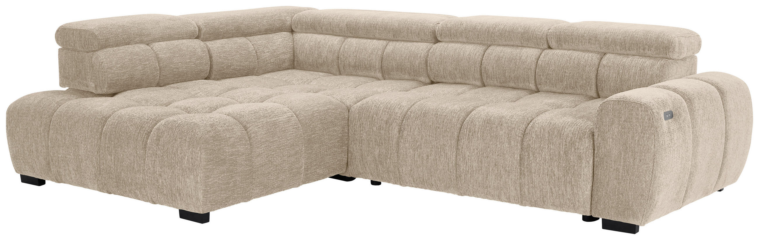ECKSOFA inkl. Funktionen Naturfarben Webstoff  - Schwarz/Naturfarben, MODERN, Kunststoff/Textil (205/297cm) - Welnova