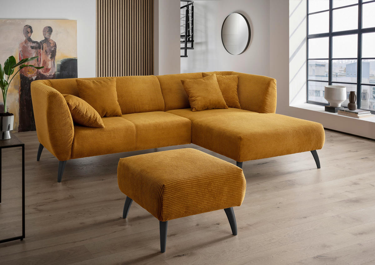 ECKSOFA  in Cord Goldfarben  264/160 cm  - Goldfarben/Schwarz, MODERN, Holz/Textil (264/160cm) - MID.YOU
