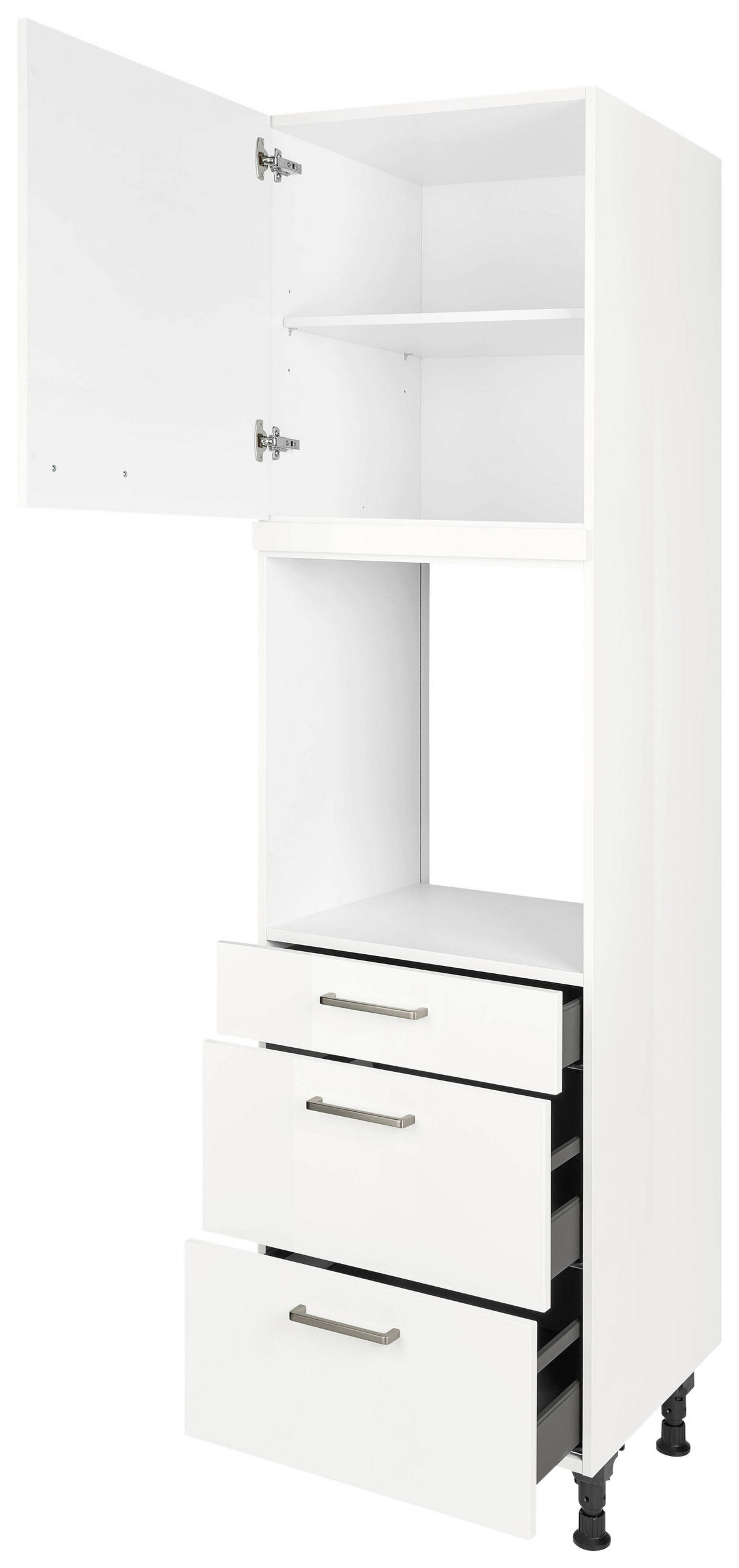 GERÄTEUMBAUSCHRANK 60/216,6/58 cm  in Weiß Hochglanz  - Edelstahlfarben/Weiß Hochglanz, MODERN, Holzwerkstoff/Metall (60/216,6/58cm) - Nobilia