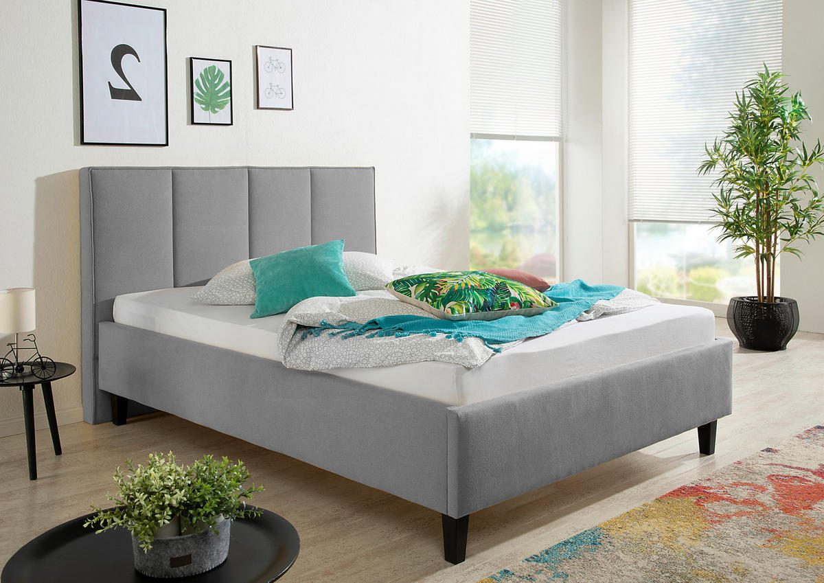 POLSTERBETT 140/200 cm,  in Grau,  - Schwarz/Grau, MODERN, Holz/Textil (140/200cm) - Livetastic
