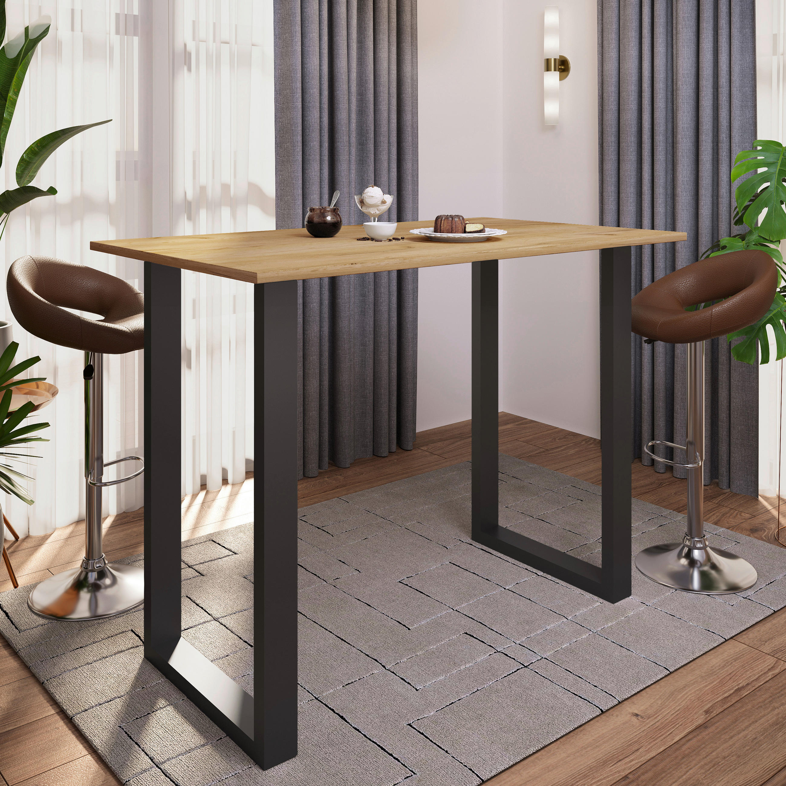BARTISCH in Metall, Holzwerkstoff 140/102/80 cm   - Honigeiche/Silberfarben, KONVENTIONELL, Holzwerkstoff/Metall (140/102/80cm)