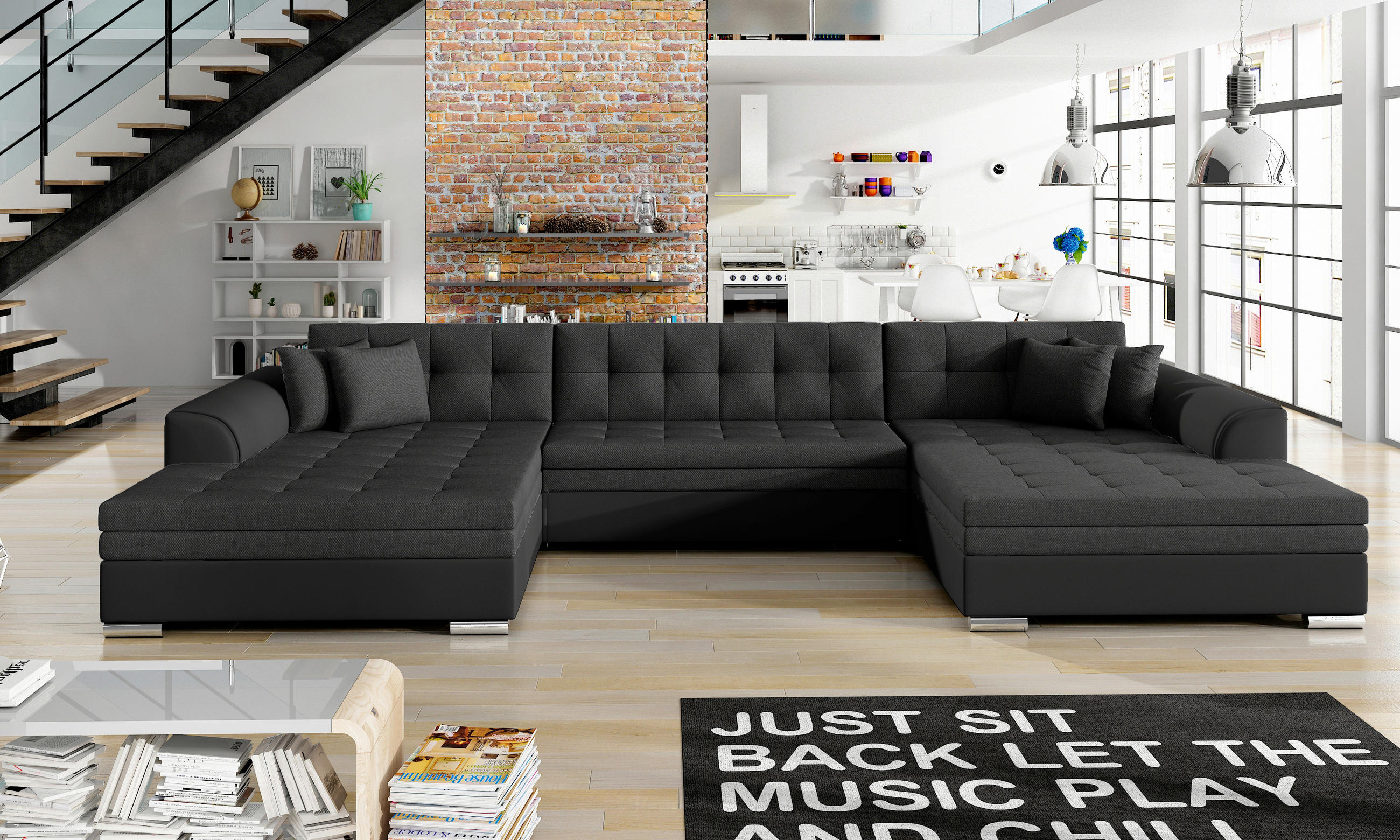 WOHNLANDSCHAFT in Schwarz  - Chromfarben/Schwarz, Design, Kunststoff (165/359/165cm) - MID.YOU