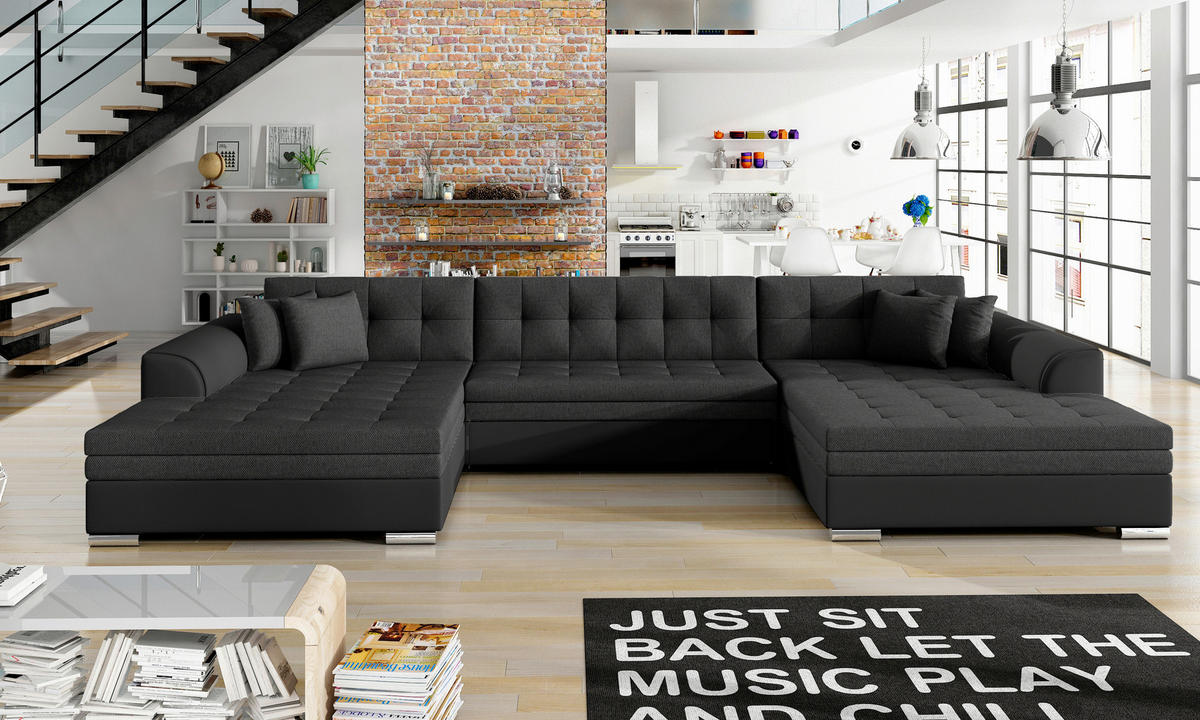 WOHNLANDSCHAFT Schwarz  - Chromfarben/Schwarz, Design, Kunststoff (165/359/165cm) - MID.YOU