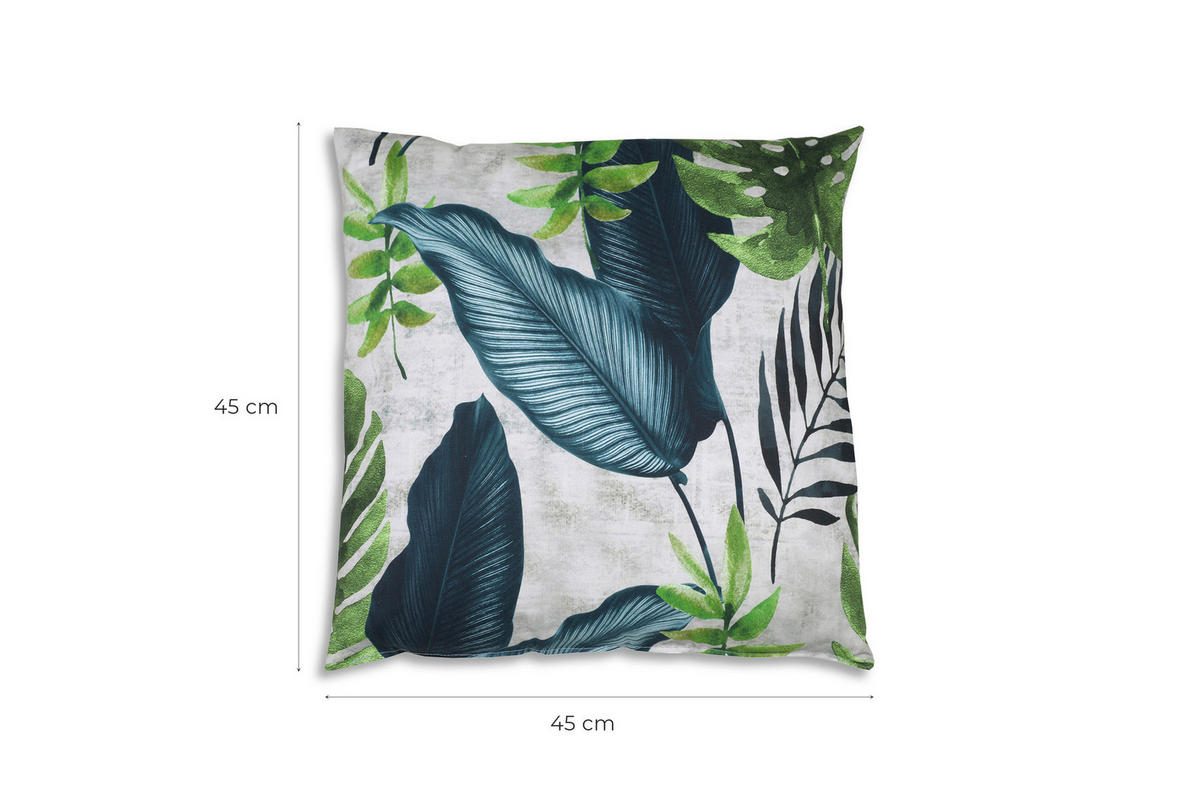 ZIERKISSENSET in Blau, Grün, Hellgrau Blätter 48/48 cm  - Blau/Hellgrau, Basics, Textil (48/48cm)