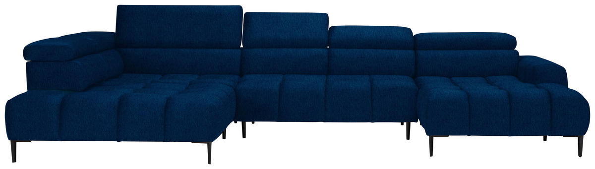 WOHNLANDSCHAFT  in Samt, Webstoff Blau  - Blau/Schwarz, Design, Textil/Metall (216/385/177cm) - Welnova