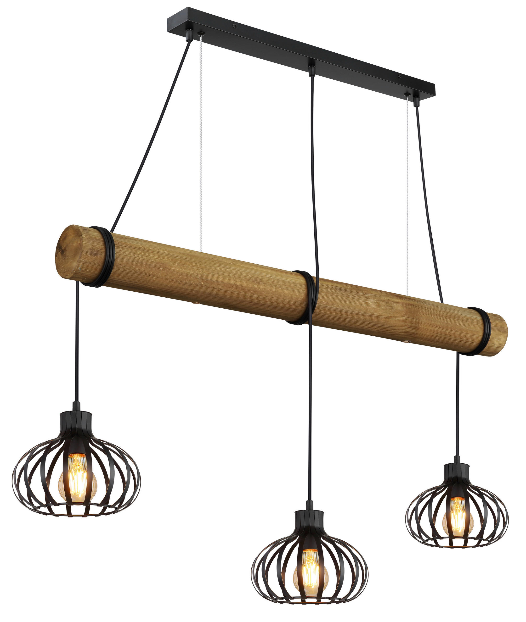 HÄNGELEUCHTE Caldwell 100/20/150 cm  - Schwarz/Braun, Natur, Holz/Kunststoff (100/20/150cm) - Globo