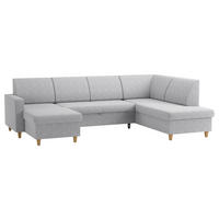 WOHNLANDSCHAFT NIKAS Hellgrau Bouclé  - Buchefarben/Hellgrau, Design, Holz/Textil (310/160/145cm) - MID.YOU