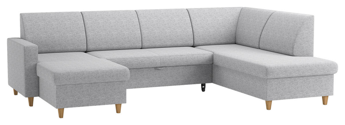 WOHNLANDSCHAFT NIKAS Hellgrau Bouclé  - Buchefarben/Hellgrau, Design, Holz/Textil (310/160/145cm) - MID.YOU