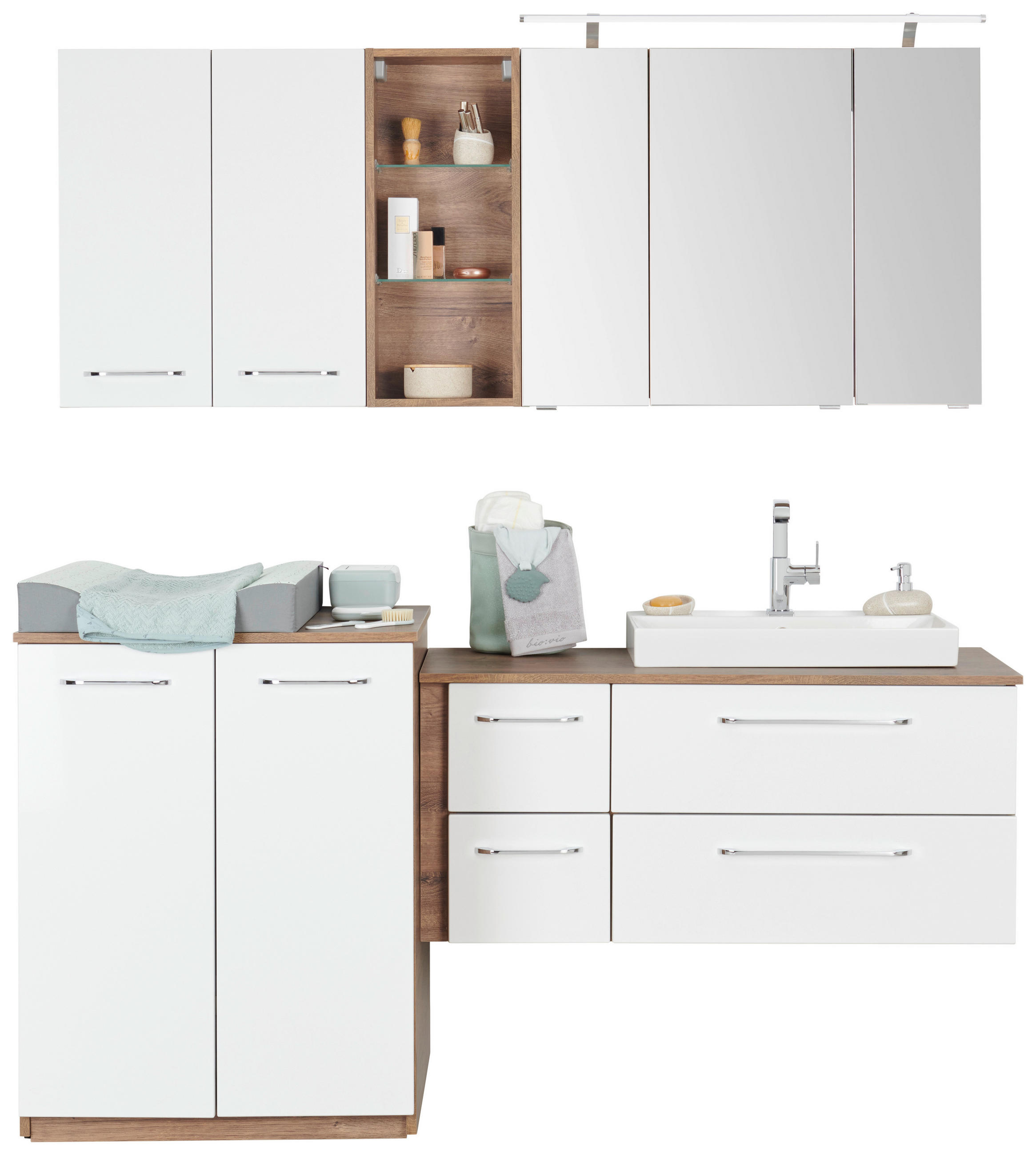 BADEZIMMER  in 180 cm  - Chromfarben/Weiß Hochglanz, Design, Glas/Keramik (180cm) - Sadena