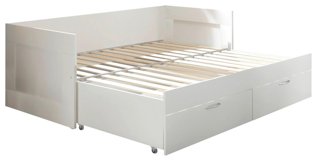 AUSZIEHBETT 90/200 cm  in Weiß  - Buchefarben/Schwarz, KONVENTIONELL, Holz/Holzwerkstoff (90/200cm) - Boxxx