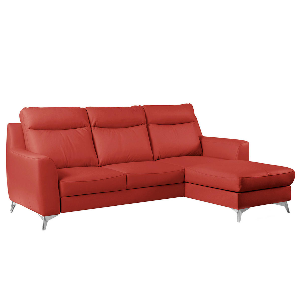 ECKSOFA Lederlook Echtleder Rot  - Chromfarben/Rot, Design, Leder/Textil (236/168cm) - Livetastic