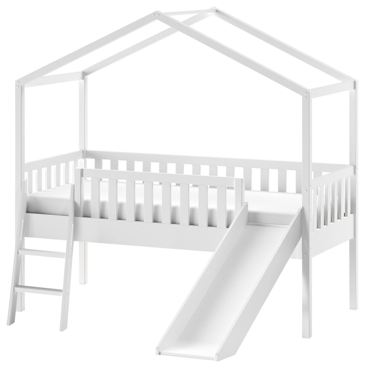 HAUSBETT Rollrost, Absturzsicherung, Leiter, Rutsche 90/200 cm  - Weiß, Natur, Holz (90/200cm) - MID.YOU