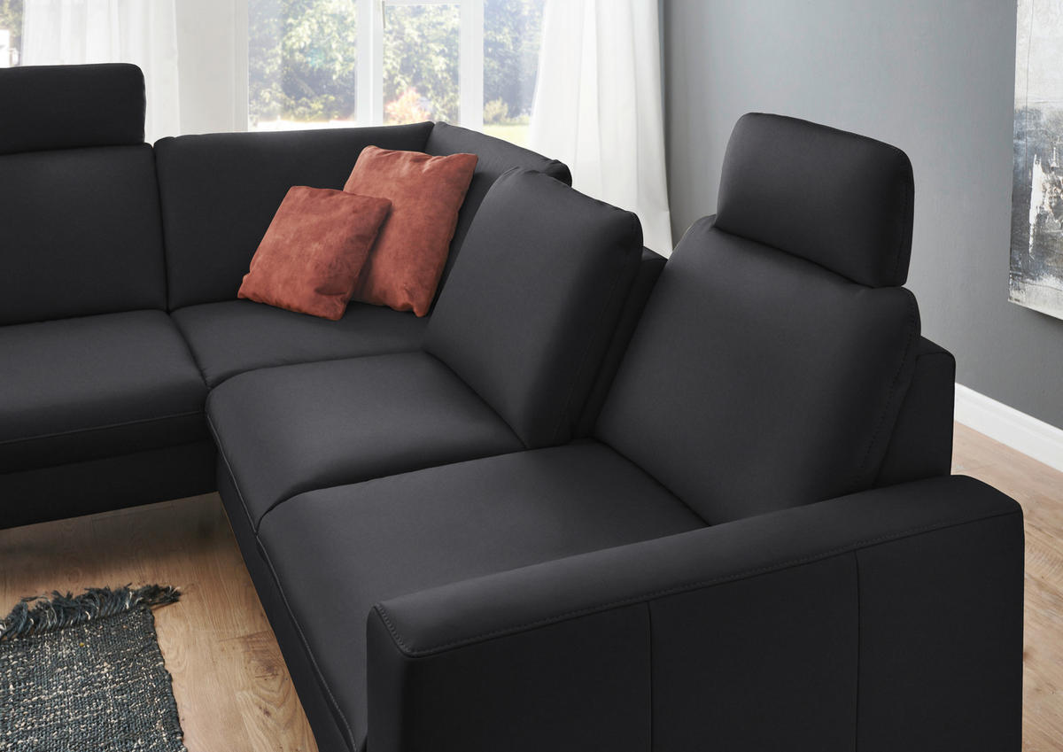 ECKSOFA in Echtleder Anthrazit  - Anthrazit/Schwarz, Design, Leder/Metall (194/250cm) - Beldomo Premium