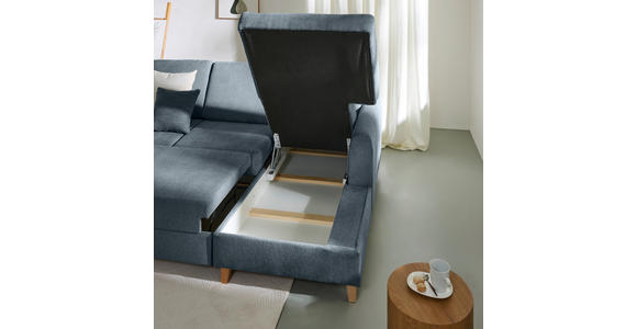 ECKSOFA Blau Flachgewebe  - Blau/Buchefarben, KONVENTIONELL, Holz/Textil (241/166cm) - Carryhome