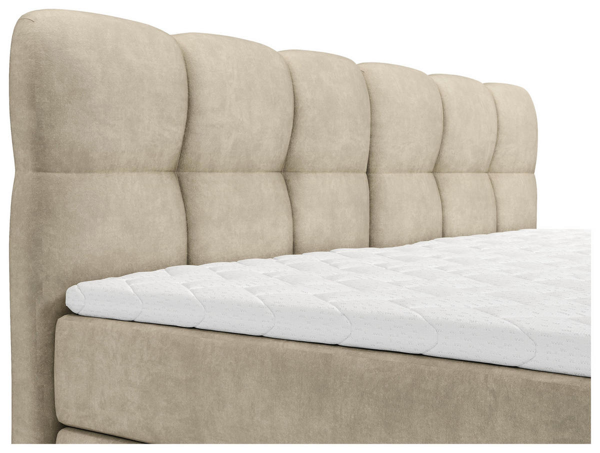 BOXBETT 240/200 cm,  in Hellbraun, Matratze, Bettkasten, Topper, H3 = fest  - Hellbraun/Schwarz, KONVENTIONELL, Kunststoff/Textil (240/200cm) - Chameo