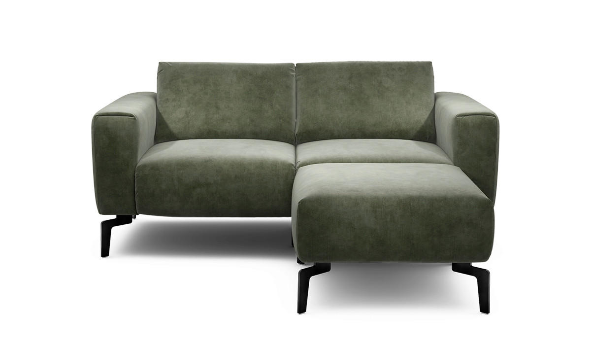 Zweisitzer inkl. Hocker in Samt Waldgrün  - Waldgrün/Schwarz, Design, Textil/Metall (180/86/86-94cm) - SENSOO